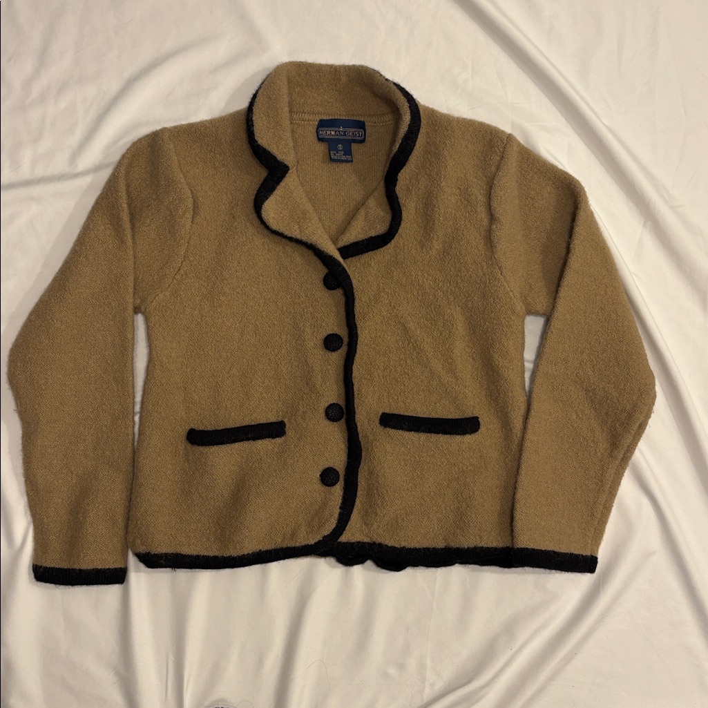Vintage Wool Tan And Black Women's Cardigan Sweater Jacket